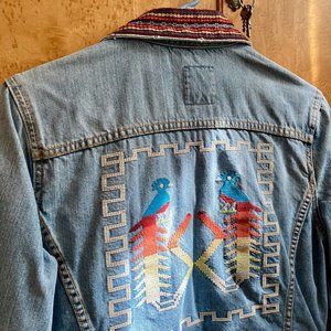 Lucky Brand Jeans Southwestern Bird Embroidered Denim Jacket L